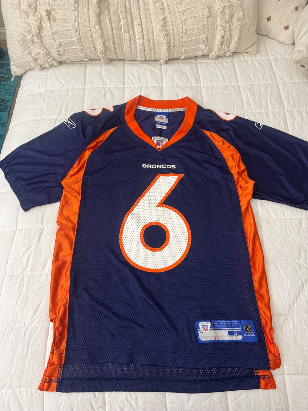 Reebok Navy and Orange Broncos Cutler #6 Men's Football Jersey